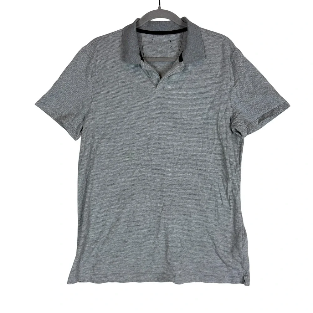 Banana Republic Polo Shirt Mens Large Gray‎ Solid Short Sleeve 100% Cotton Knit